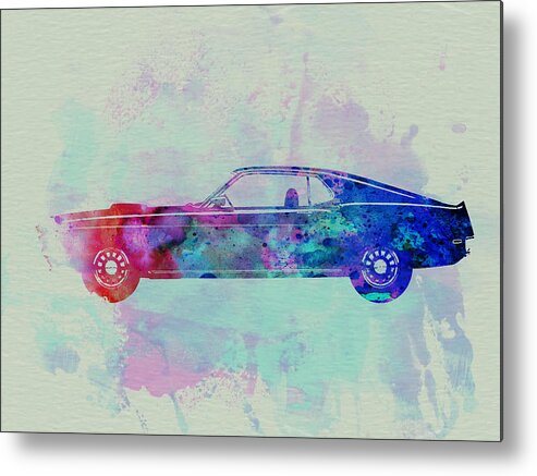 Ford Mustang Metal Print featuring the painting Ford Mustang Watercolor 1 by Naxart Studio