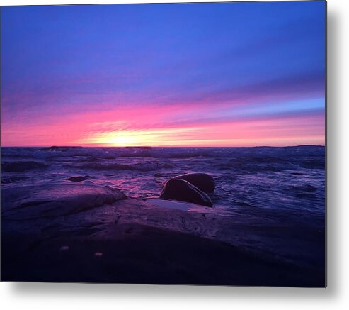 Lake Superior At Dusk Metal Print featuring the photograph Forever by Paula Brown