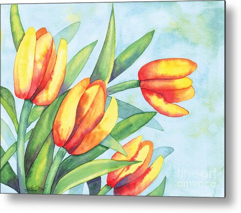 Artoffoxvox Metal Print featuring the painting Four Tulips by Kristen Fox