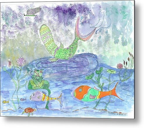 Fish Jumping Metal Print featuring the painting Froggy Delight and Fly Fishing by Helen Holden-Gladsky