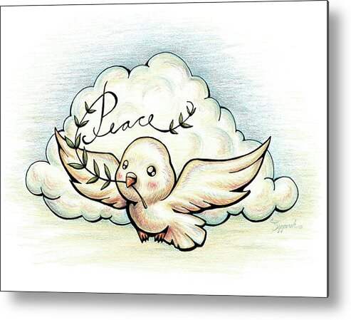 Peace Metal Print featuring the drawing Inspirational Animal DOVE by Sipporah Art and Illustration