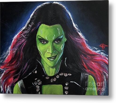 Guardians Of The Galaxy Metal Print featuring the painting Gamora by Tom Carlton