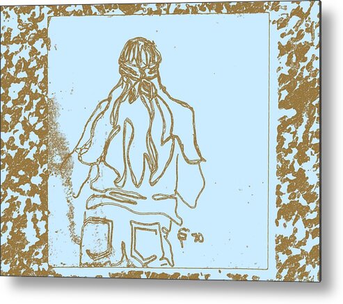 Girl Metal Print featuring the drawing Girl at Fifth Dimension Concert in Park in Blue and Brown by Sheri Parris