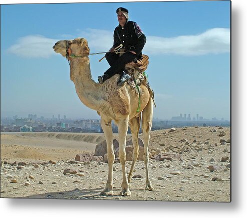 Egypt Metal Print featuring the photograph Giza Pyramids Camel Tourist Police by Joseph Hendrix