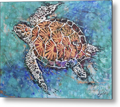 Marine Animals Metal Print featuring the painting Glittering Turtle by Jyotika Shroff