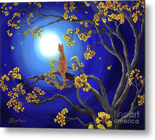 Landscape Metal Print featuring the painting Golden Flowers in Moonlight by Laura Iverson