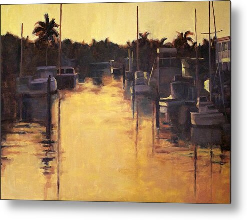 Sunsets Metal Print featuring the painting Golden Marina 1 by Tate Hamilton