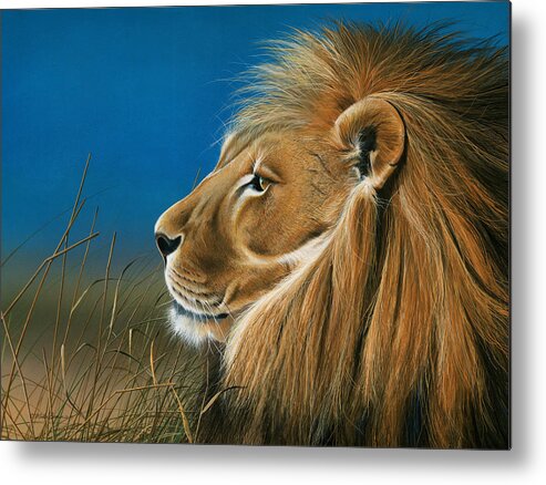 Lion Metal Print featuring the painting Golden Sentinal by Mike Brown