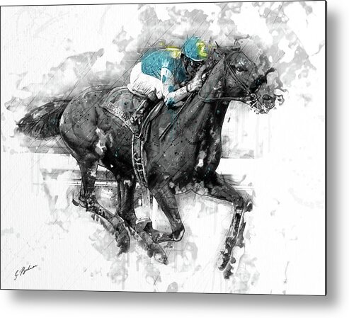 Horse Metal Print featuring the digital art American Pharoah Grand Slam 15 by Gary Bodnar