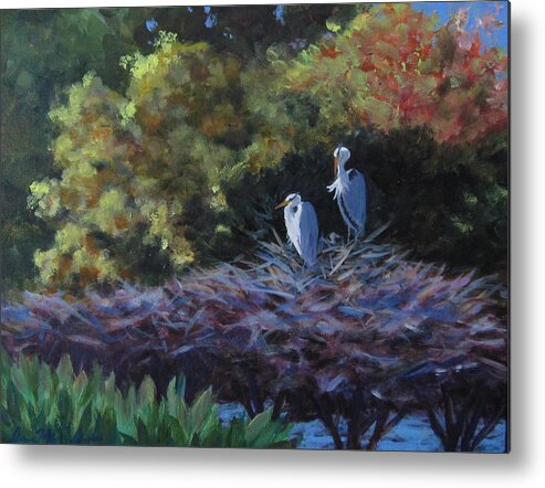 Heron Metal Print featuring the painting Green Cay Family by Anne Marie Brown