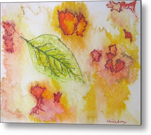 Nature Metal Print featuring the painting Green Leaf of Fall by Patricia Arroyo