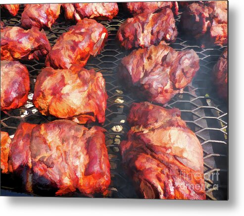 Grilled Pork On The Grill Metal Print featuring the painting Grilled pork on the grill 2 by Jeelan Clark