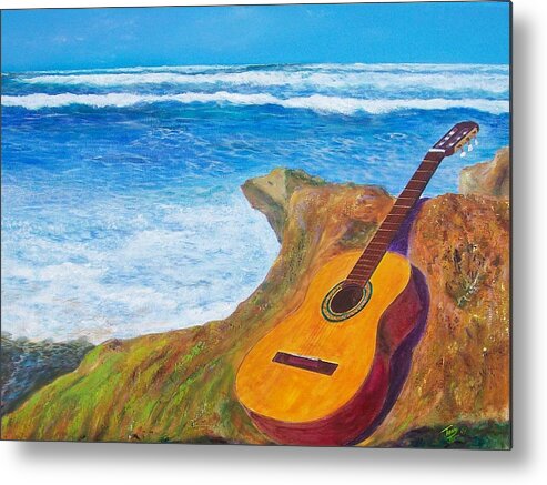 Seascape Metal Print featuring the painting Guitar Seascape by Tony Rodriguez