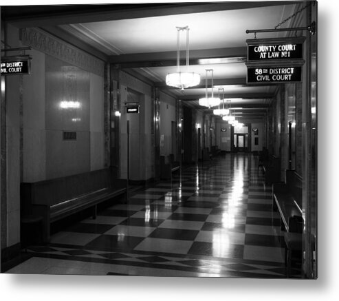 Black And White Metal Print featuring the photograph Hall of Justice by Jerry Connally