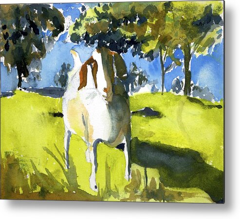  Metal Print featuring the painting Happy Goat by Kathleen Barnes