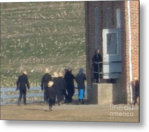 Amish Metal Print featuring the photograph Heading into the Schoolhouse by Christine Clark