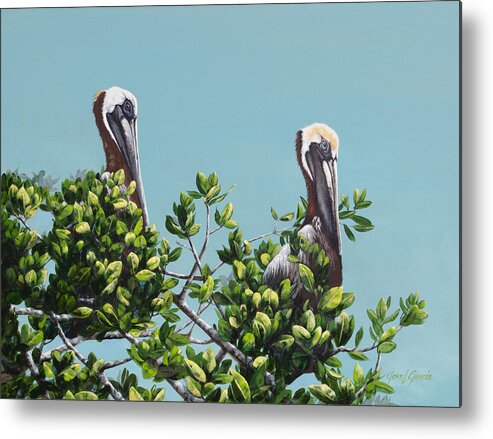 Pelican Metal Print featuring the painting Watching the Bay by Joan Garcia