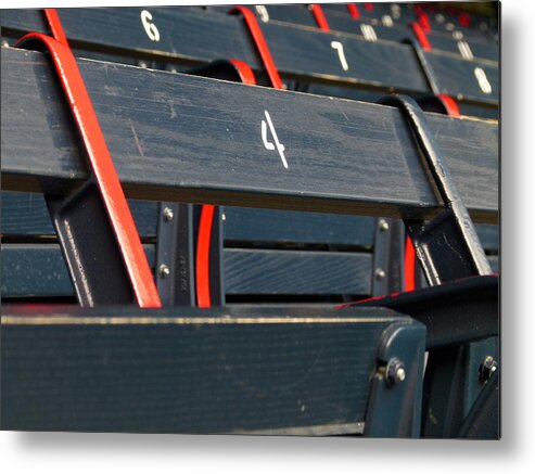 Red Sox Metal Print featuring the photograph Historical Wood Seating at Boston Fenway Park by Juergen Roth