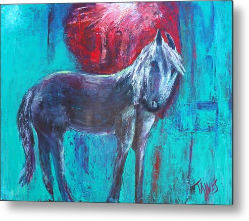 A Horse With No Name; Contemporary Art; Contemplation; Contemporary; Modern Art; Acrylic On Canvas; Horse; Red; Green; Inspiration; Moods; Metal Print featuring the painting Horse With No Tame by Dennis Tawes