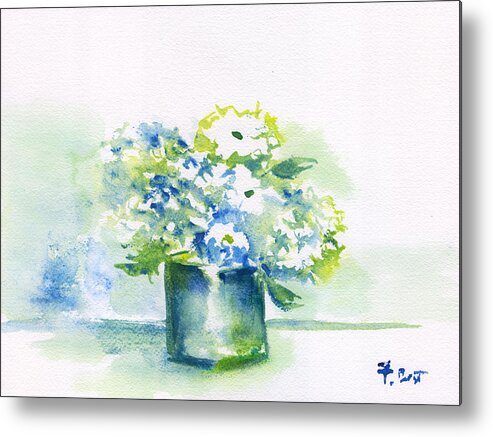 Blue Hydrangeas Metal Print featuring the painting Hydrangeas by Frank Bright