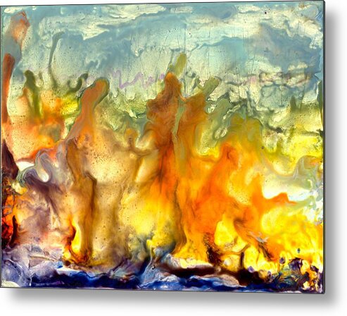 Encaustic Metal Print featuring the painting If flames could speak by Heather Hennick