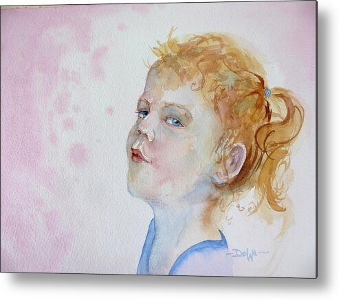 Little Girl Metal Print featuring the painting Imp with Ponytail by Pat Dolan