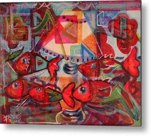 Fish Metal Print featuring the painting Inside the Fish Tank by Dennis Tawes