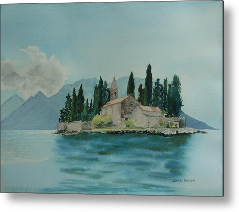Island Metal Print featuring the painting Island in the Med by Sonia Mocnik