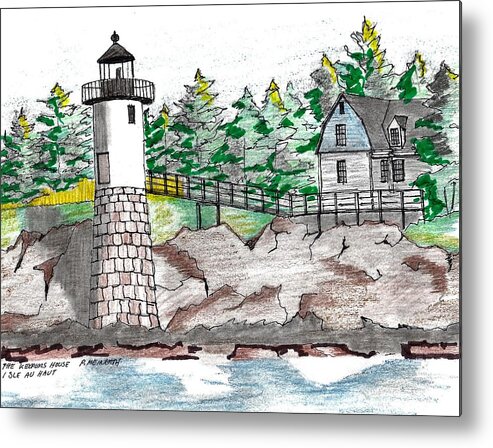 Paul Meinerth Metal Print featuring the drawing Isle Au Haut Lighthouse by Paul Meinerth