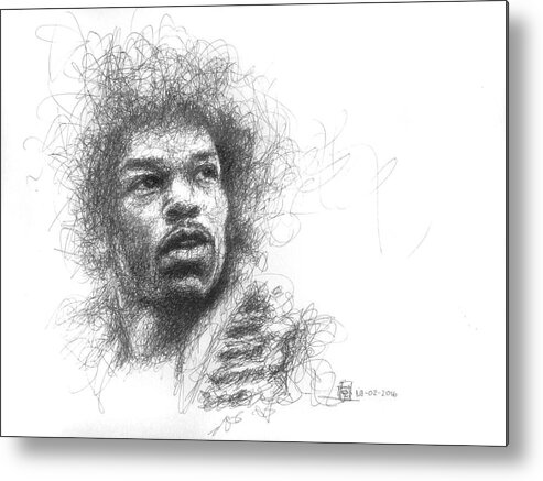 Portrait Metal Print featuring the drawing Jimi Hendrix by Jorge Iglesias