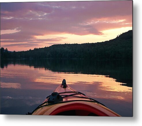 Kayaking Under A Gorgeous Sundown Sky On Concord Pond Metal Print featuring the photograph Kayaking Under A Gorgeous Sundown Sky On Concord Pond by Joy Nichols