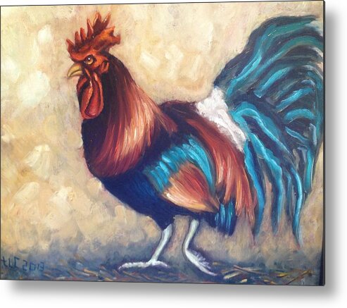 Rooster Metal Print featuring the painting King of the roost by Theresa Cangelosi