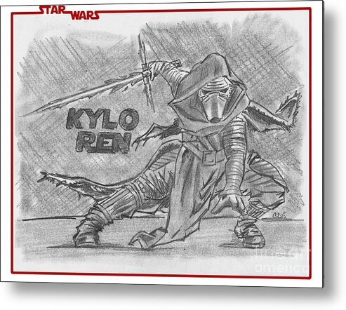 Star Wars Metal Print featuring the drawing Kylo Ren The Force Awakens by Chris DelVecchio