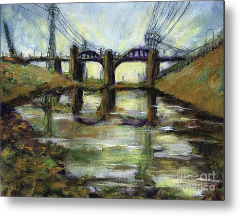 Urban. Blight Metal Print featuring the painting LA River 6th Street Bidge by Randy Sprout