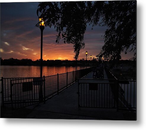 Lake Overholser Metal Print featuring the photograph Lamplight and Daybreak by Buck Buchanan