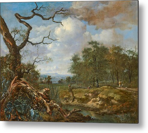 Jan Wijnants Metal Print featuring the painting Landscape at the Edge of Woods by Jan Wijnants