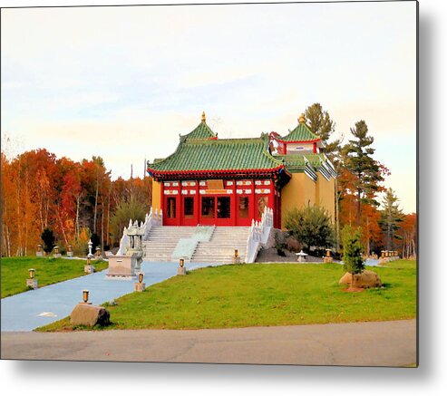 Mahayana Buddhist Temple Metal Print featuring the painting Landscape of Mahayana Buddhist Temple by Jeelan Clark