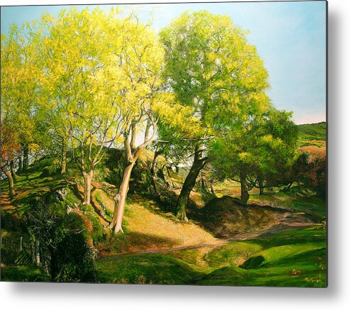 Landscape Metal Print featuring the painting Landscape with Trees in Wales by Harry Robertson