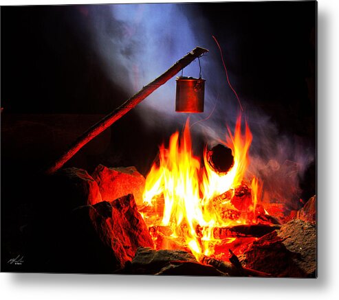 Camping Metal Print featuring the photograph Leaning Billy Can Fire by Michael Blaine