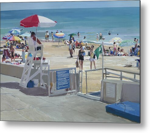 Beach Metal Print featuring the painting Lifeguard on Duty by Thomas Tribby