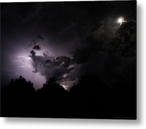 Lightning Photo Metal Print featuring the photograph Lightning with Stars and Moon by Todd Krasovetz