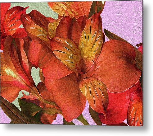 Digital Metal Print featuring the mixed media Lily Bouquet in North Light by Lynda Lehmann