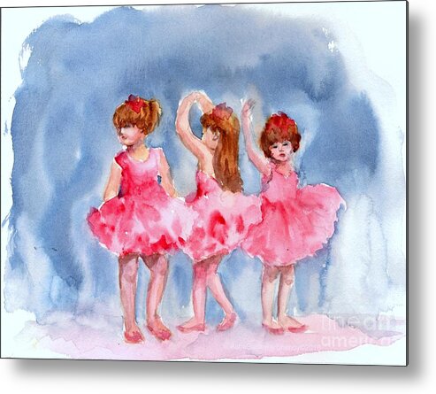 Three Ballerinas Metal Print featuring the painting Little ballerinas by Asha Sudhaker Shenoy