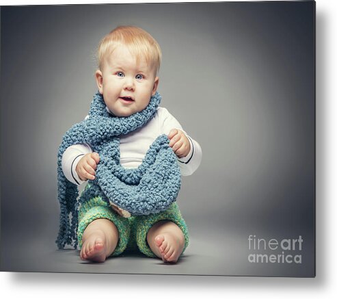 Kid Metal Print featuring the photograph Little boy smiling at the camera. by Michal Bednarek
