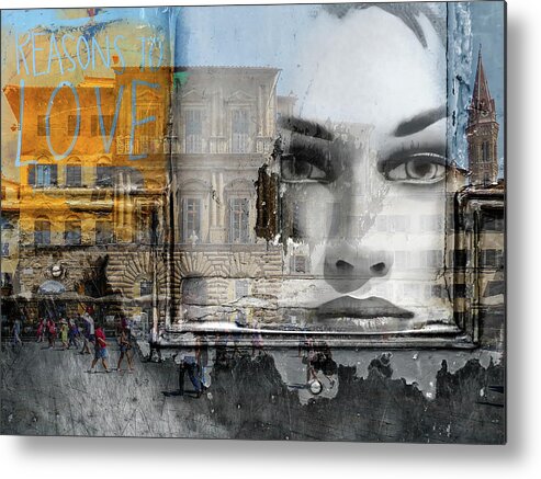 Woman Metal Print featuring the photograph Looking at the street life of Florence by Gabi Hampe