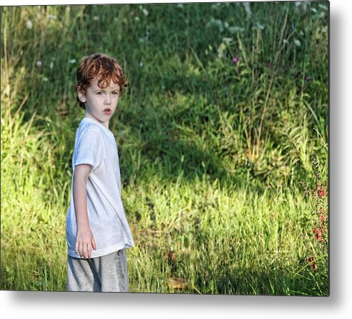 Boy Metal Print featuring the photograph Looking Back by Denise Romano