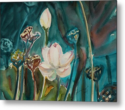 Watercolor Metal Print featuring the painting Lotus Study I by Xueling Zou