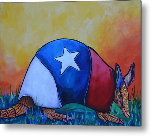 Armadillo Metal Print featuring the painting Made In Texas Armadillo by Patti Schermerhorn