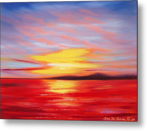 Sunset Original Painting Gold Yellow Red And Orange Colors Art By Gina De Gorna Seascape Abstract Metal Print featuring the painting Magic at Sunset by Gina De Gorna