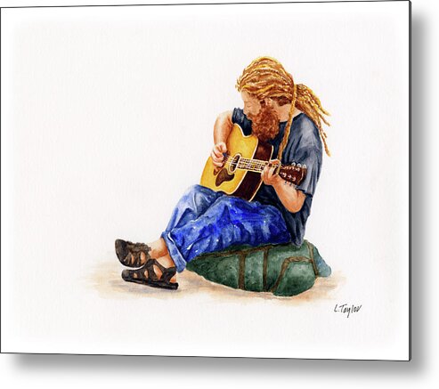 Musician Metal Print featuring the painting Main Street Minstrel 2 by Lori Taylor